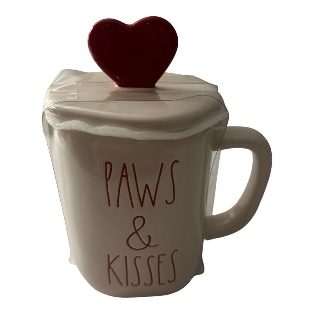Rae‎ Dunn Paws & Kisses Mug with Lid Valentine's Day Coffee Cup